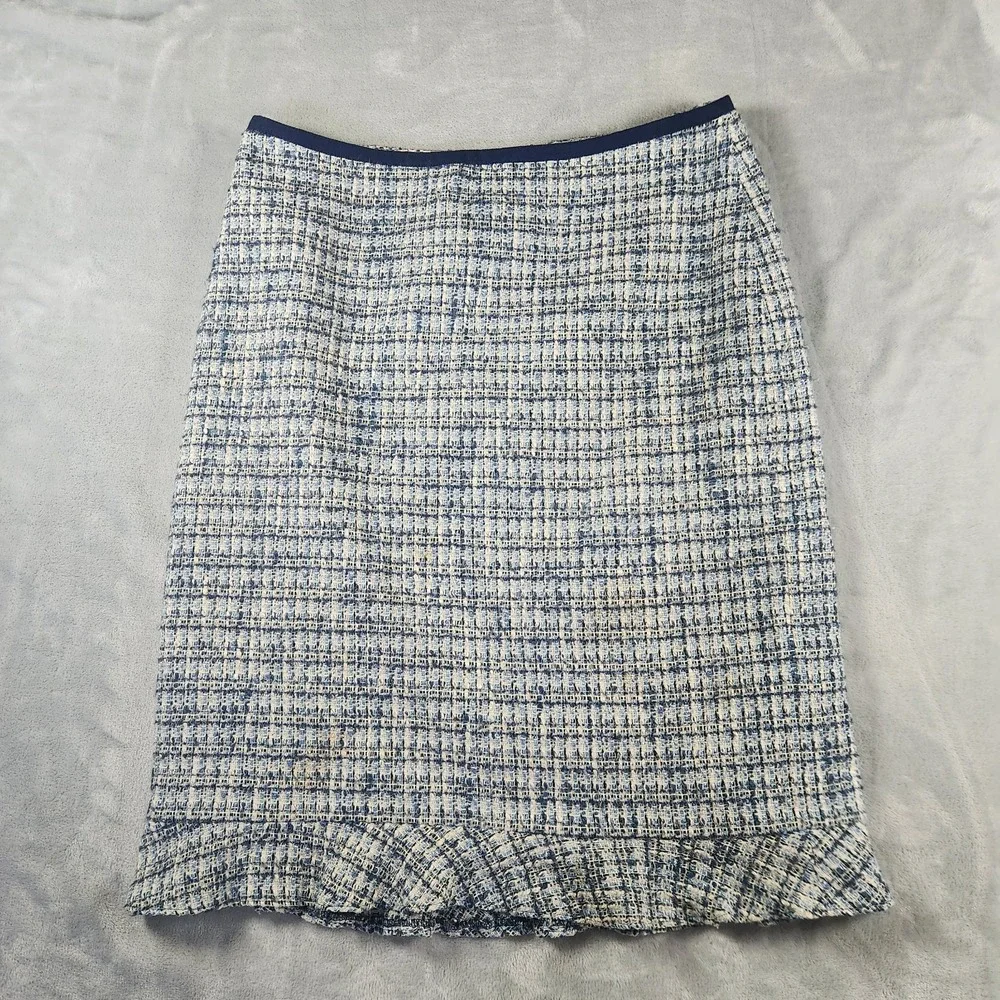 TALBOTS Blue‎ Shimmer Tweed Ruffle-Hem Pencil Skirt Size 6 Business Core Classic